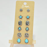 Western Boots & Star Turquoise Stone Stud Earring SET