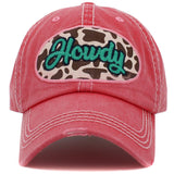 96141, "HOWDY" COW PRINT WASHED VINTAGE BALL CAP