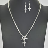 96166, CROSS CHARM RHINESTONE TOGGLE NECKLACE, RELIGIOUS
