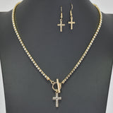 96166, CROSS CHARM RHINESTONE TOGGLE NECKLACE, RELIGIOUS