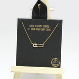 96177, GOLD DIPPED, DAINTY SAFETY PIN CZ NECKLACE