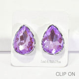 96183, TEARDROP RHINESTONE CLIP ON EARRING, WEDDING, BRIDAL, PROM