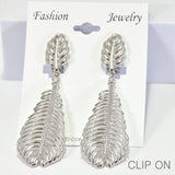 96190, 3,5"L, LEAF METAL CLIP ON EARRING
