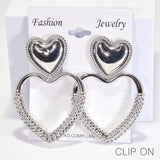 96194, 3"L, HEART TEXTURED METAL CLIP ON EARRING