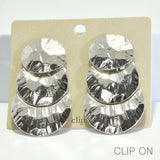 96197, 2.25"L, GEOMETRIC HAMMERED ROUND CLIP ON EARRING