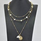 96205, ENGRAVED LEAF CHARM MULTI LAYERED NECKLACE