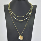 96205, ENGRAVED LEAF CHARM MULTI LAYERED NECKLACE