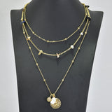 96205, ENGRAVED LEAF CHARM MULTI LAYERED NECKLACE