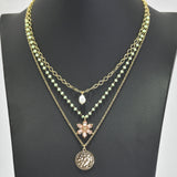 96206, DAINTY FLOWER RHINESTONE ACCENT MULTI LAYERED NECKLACE