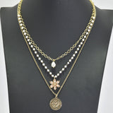 96206, DAINTY FLOWER RHINESTONE ACCENT MULTI LAYERED NECKLACE