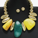 96429, GEOMETRIC CHUNKY GLASS STONE NECKLACE
