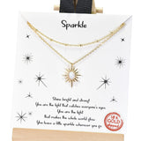 96474, GOLD DIPPED, "SPARKLE" DAINTY STARBURST CHARM DOUBLE LAYERED NECKLACE