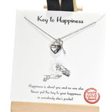 96475, GOLD DIPPED, "KEY TO HAPPINESS" DAINTY CHARM NECKLACE, VALENTINE'S DAY