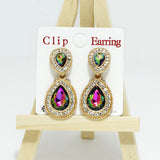 96587, TEARDROP RHINESTONE ACCENT CLIP ON EARRING, WEDDING, BRIDAL, PROM