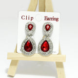 96587, TEARDROP RHINESTONE ACCENT CLIP ON EARRING, WEDDING, BRIDAL, PROM