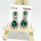 96587, TEARDROP RHINESTONE ACCENT CLIP ON EARRING, WEDDING, BRIDAL, PROM
