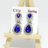 96587, TEARDROP RHINESTONE ACCENT CLIP ON EARRING, WEDDING, BRIDAL, PROM