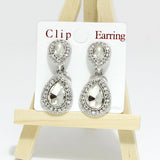 96587, TEARDROP RHINESTONE ACCENT CLIP ON EARRING, WEDDING, BRIDAL, PROM