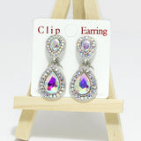 96587, TEARDROP RHINESTONE ACCENT CLIP ON EARRING, WEDDING, BRIDAL, PROM