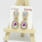 96587, TEARDROP RHINESTONE ACCENT CLIP ON EARRING, WEDDING, BRIDAL, PROM