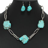 Triple Natural CUT Turquoise Stone Necklace