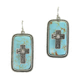 96680, WESTERN CROSS RECTANGLE TURQUOISE STONE EARRING