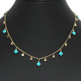 96688, MULTI DAINTY ENAMEL CLOVER CHARM NECKLACE