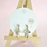 96790, 14K GOLD DIPPED, DOUBLE CROSS CZ DANGLE EARRING