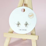 96792, 14K GOLD DIPPED, DAINTY CROSS CUBIC ZIRCONIA STUD EARRING