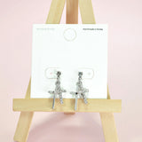 96796, 14K GOLD DIPPED, DOUBLE CROSS CUBIC ZIRCONIA STUD EARRING