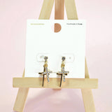 96796, 14K GOLD DIPPED, DOUBLE CROSS CUBIC ZIRCONIA STUD EARRING