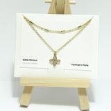 96812, 14K GOLD DIPPED, DAINTY FLOWER CZ CHARM DOUBLE LAYERED NECKLACE