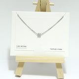 96814, RHODIUM PLATED, DAINTY ROUNDED CZ SLIDE CHARM NECKLACE