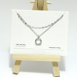 96819, 14K GOLD DIPPED, DAINTY ROUND CZ ACCENT DOUBLE LAYERED NECKLACE