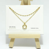 96819, 14K GOLD DIPPED, DAINTY ROUND CZ ACCENT DOUBLE LAYERED NECKLACE