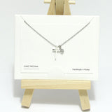 96823, RHODIUM PLATED, DAINTY CROSS CHARM CZ NECKLACE
