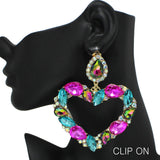 96841, BIG HEART RHINESTONE CLIP ON EARRING