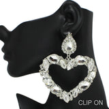 96841, BIG HEART RHINESTONE CLIP ON EARRING