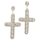 88968, BIG CROSS RHINESTONE DANGLE EARRING