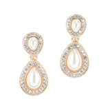 96865, CRYSTAL RHINESTONE & PEARL TEARDROP DANGLE EARRING