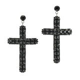 96910, BIG CROSS RHINESTONE DANGLE EARRING