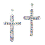 96910, BIG CROSS RHINESTONE DANGLE EARRING