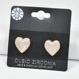96912, HEART CUBIC ZIRCONIA STUD EARRING
