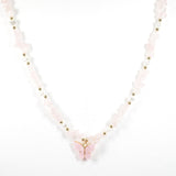 95915, BUTTERFLY ACCENT RESIN STONE BEADED NECKLACE