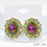 96916, OVAL PEARL WITH RHINESTONE CLIP ON EARRING