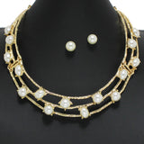 96918, ROUND & OVAL PEARL ACCENT HAMMERED METAL CHOKER NECKLACE