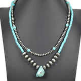 Turquoise Stone with Navajo Beaded Double Layered Necklace