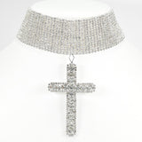 96975, CROSS RHINESTONE CHOKER NECKLACE