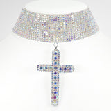 96975, CROSS RHINESTONE CHOKER NECKLACE