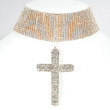 96975, CROSS RHINESTONE CHOKER NECKLACE
